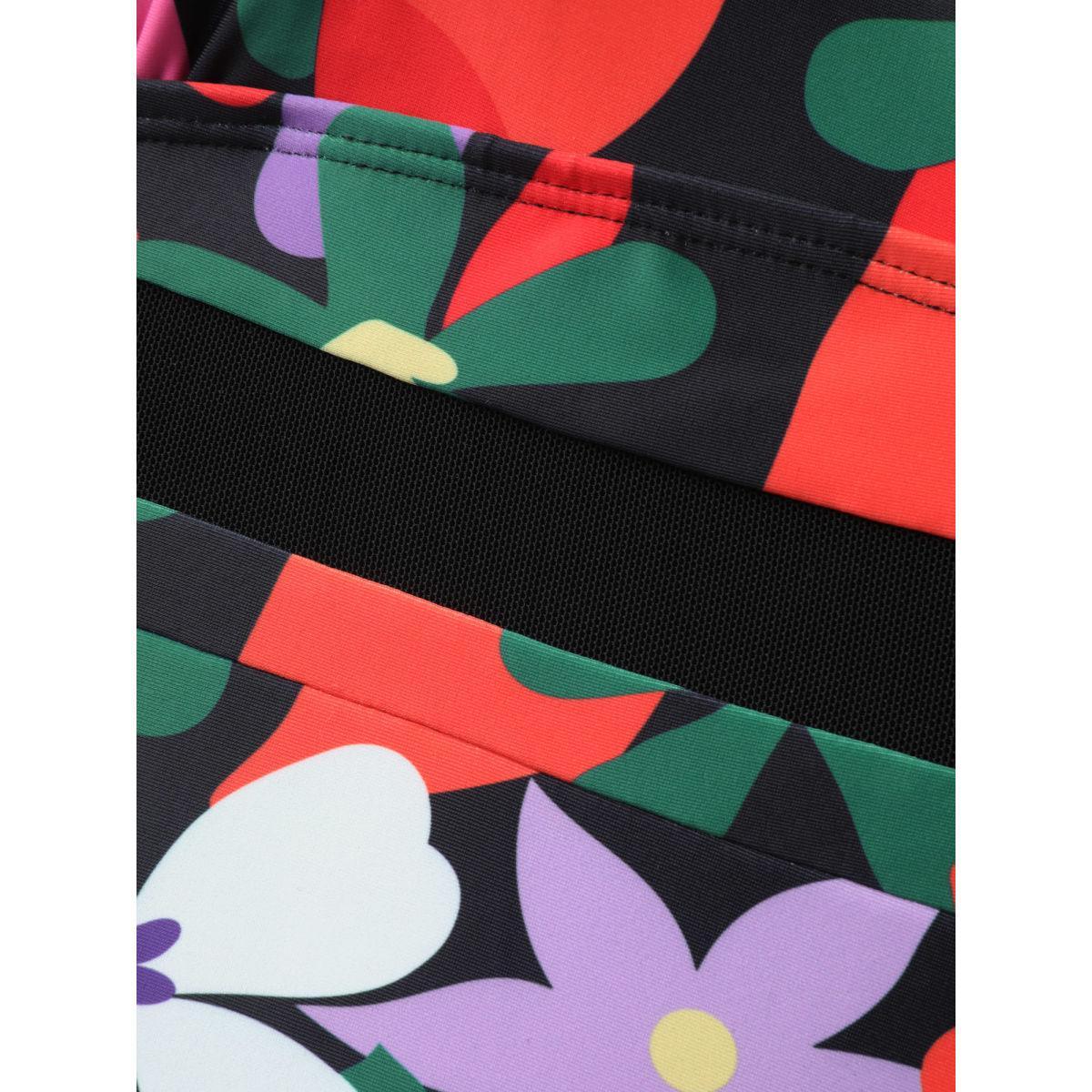Plus Size Bright Florals Pleated One-Piece Swimsuit Women's Swimwear Multicolor Beach Gathered Curve Bathing Suits High stretch One Pieces BloomChic 28/5X Product Image