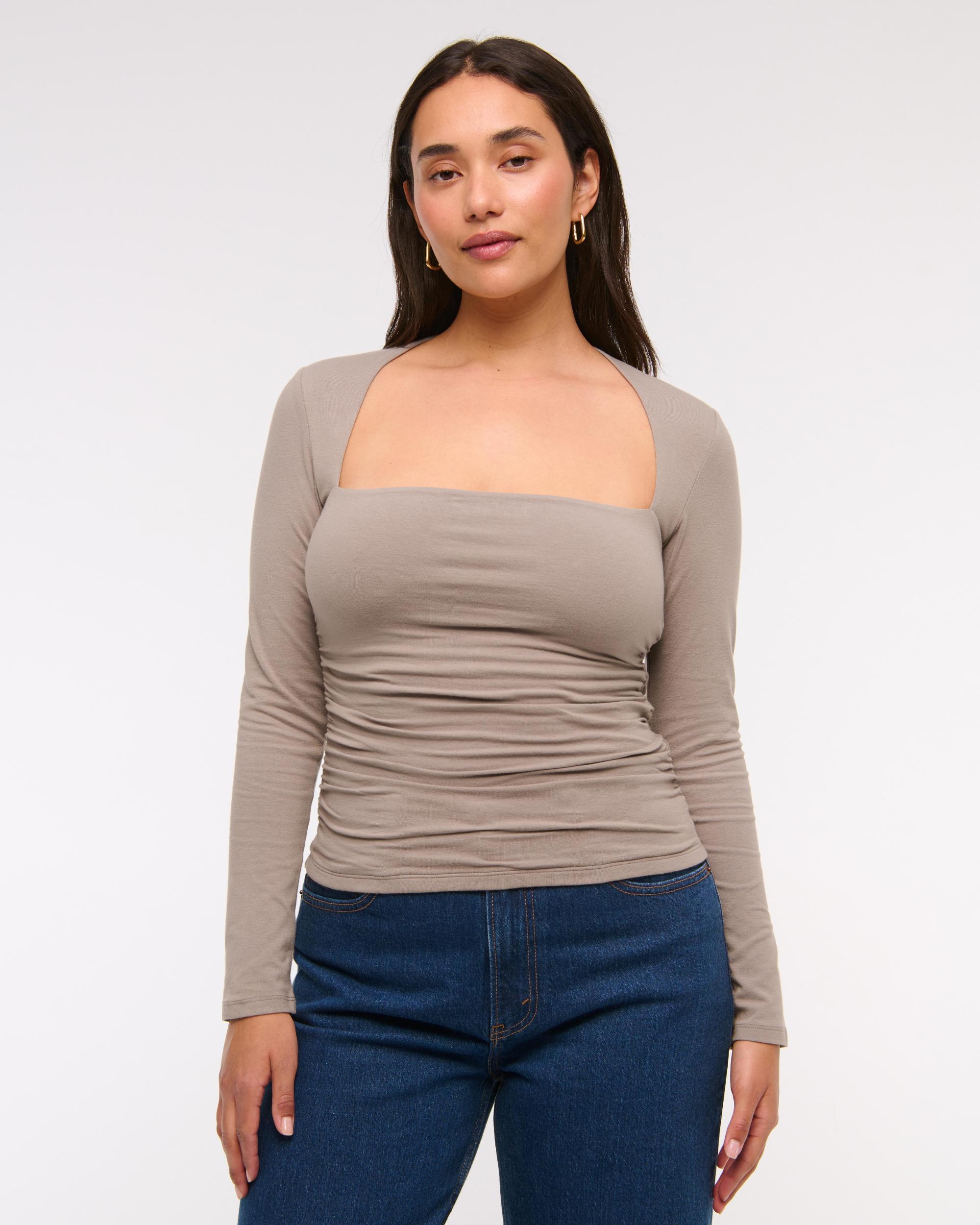 The A&F Ava Long-Sleeve Mesh Top Product Image