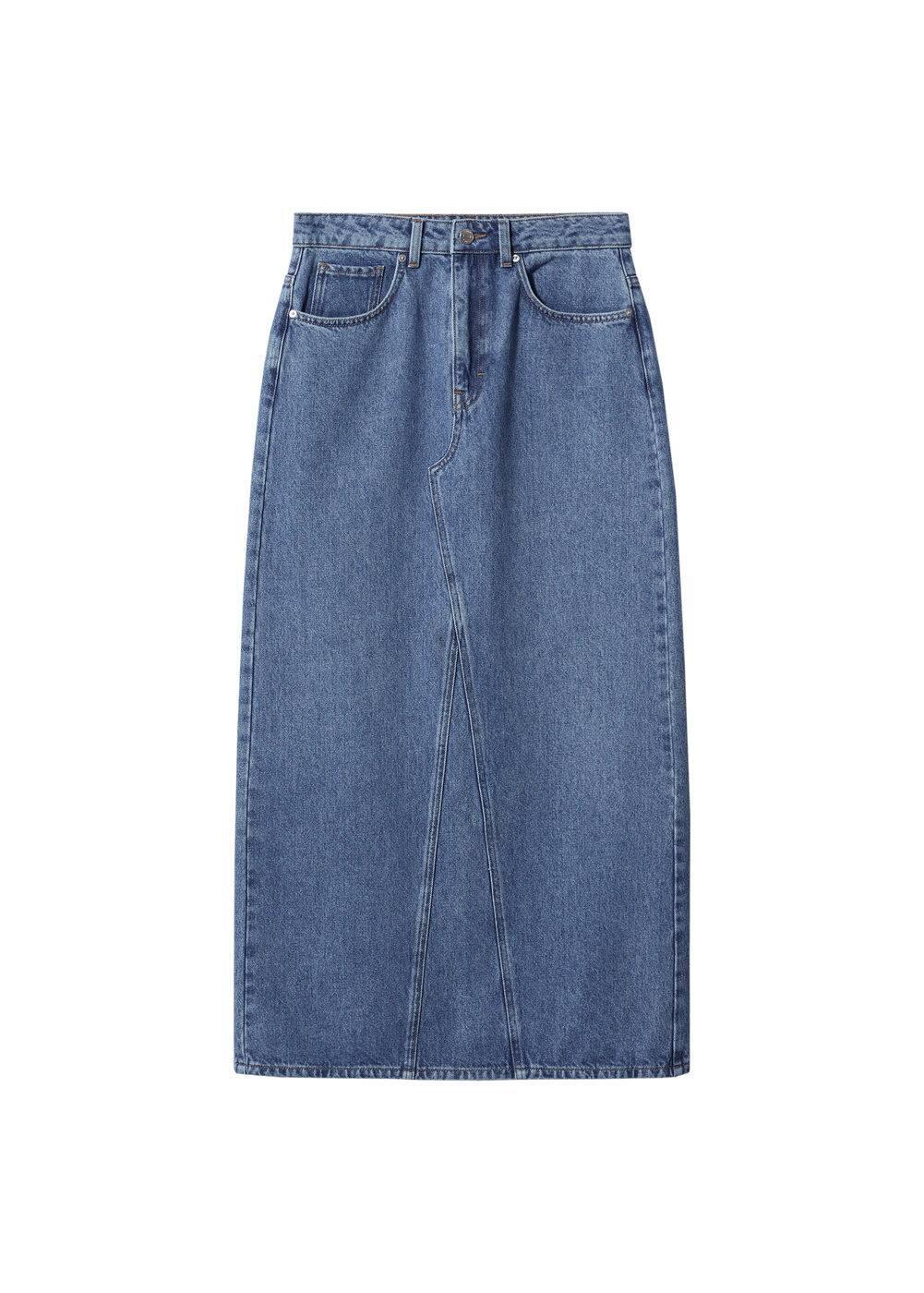 Mango raw hem detail denim maxi skirt Product Image