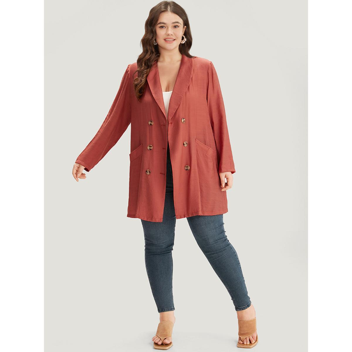 Plus Size Halloween Supersoft Essentials Lapel Collar Pocket Button Through Blazer OrangeRed Women Dailywear Plain Plain Sleeve Long Sleeve Suit Collar 30/6X Pocket Casual Blazers BloomChic Product Image