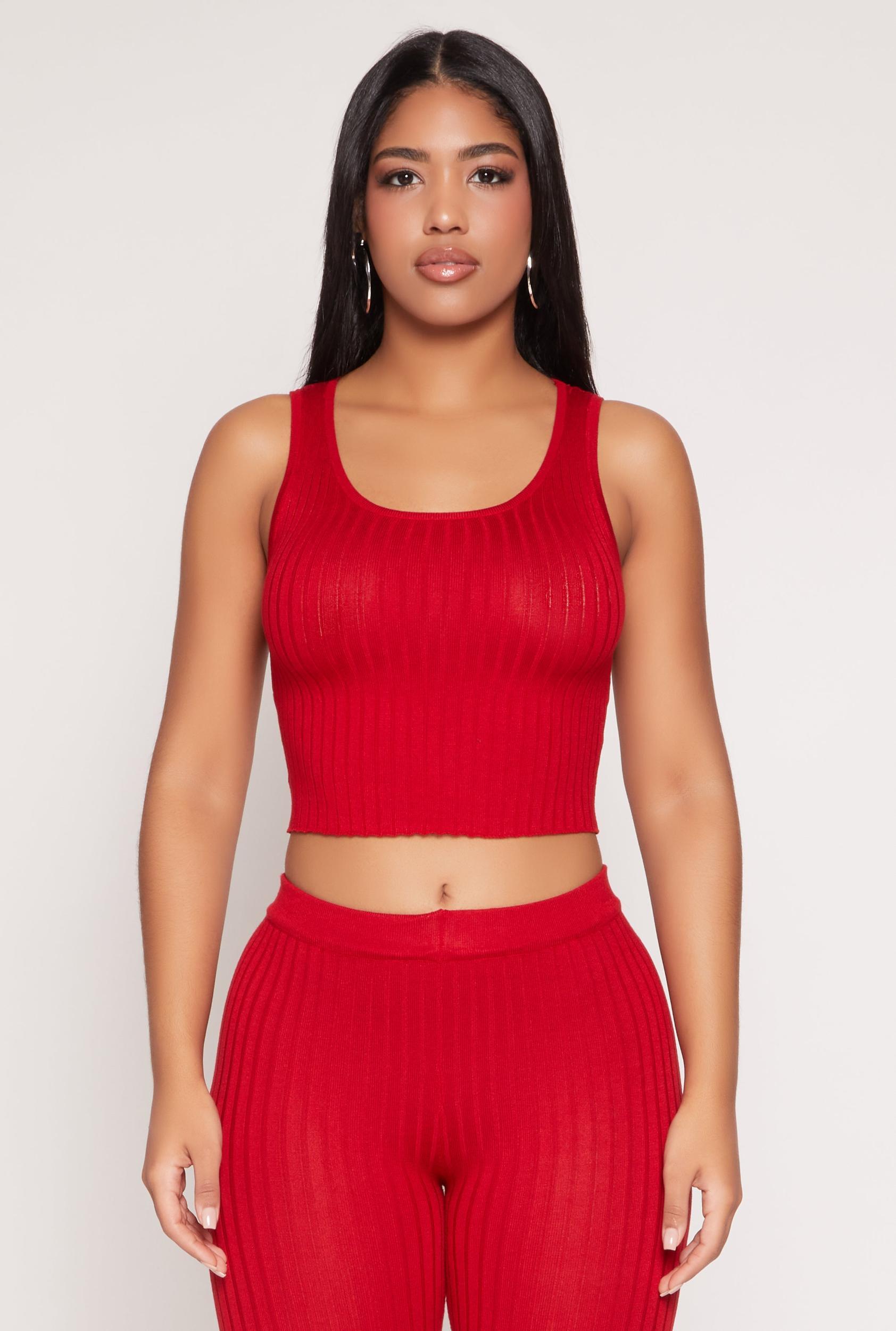 Womens Daisy Ribbed Knit Cropped Tank Top Product Image