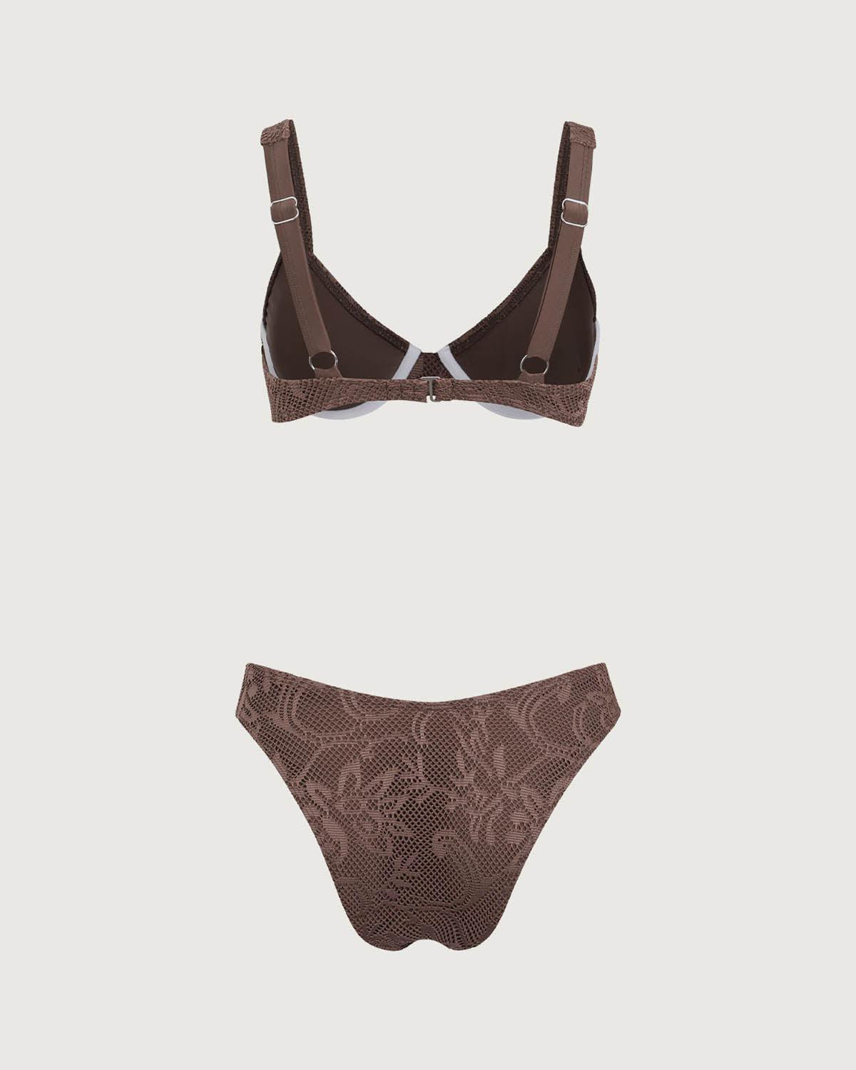 Brown Mesh Bikini Three Piece Suit Product Image