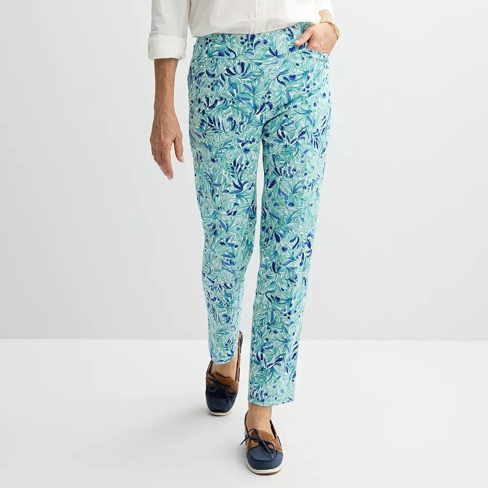 Women's Croft & Barrow® Effortless Stretch Pull-On Straight-Leg Pants, Size: 8, Blue Paint Foliage Product Image