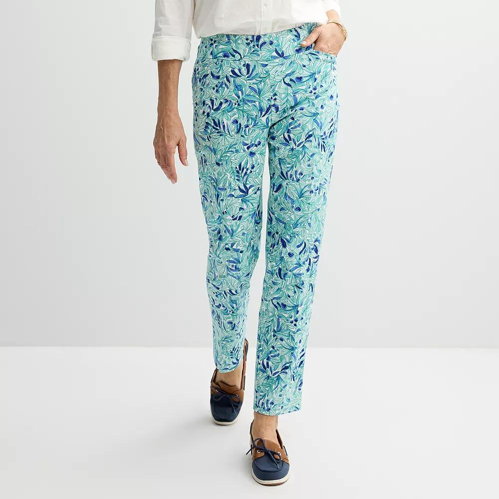 Women's Croft & Barrow® Effortless Stretch Pull-On Straight-Leg Pants, Size: 8, Blue Paint Foliage Product Image