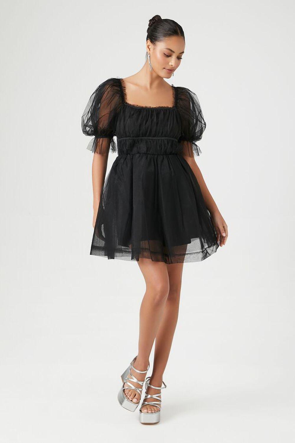 Babydoll Puff-Sleeve Mini Dress | Forever 21 Product Image