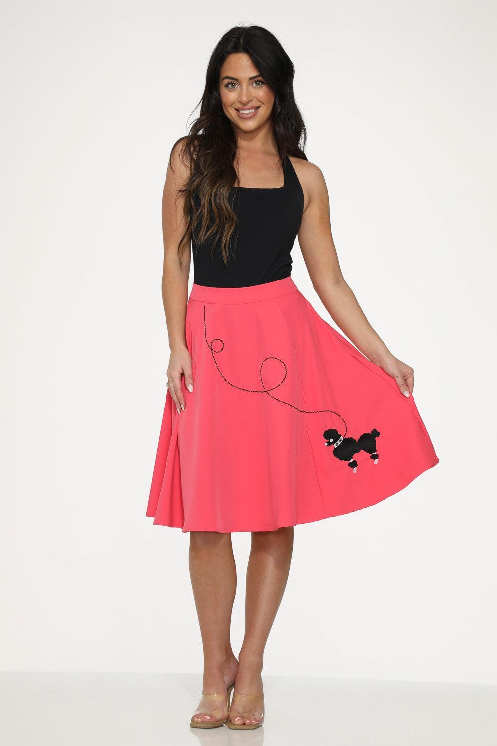 Hot Pink Black Embroidered Poodle Swing Skirt Product Image