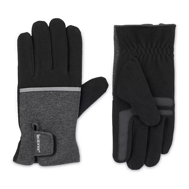 Mens isotoner Reflective Tech Stretch Fleece Water Repellent Gloves with Touchscreen Technology Grey Gray Product Image