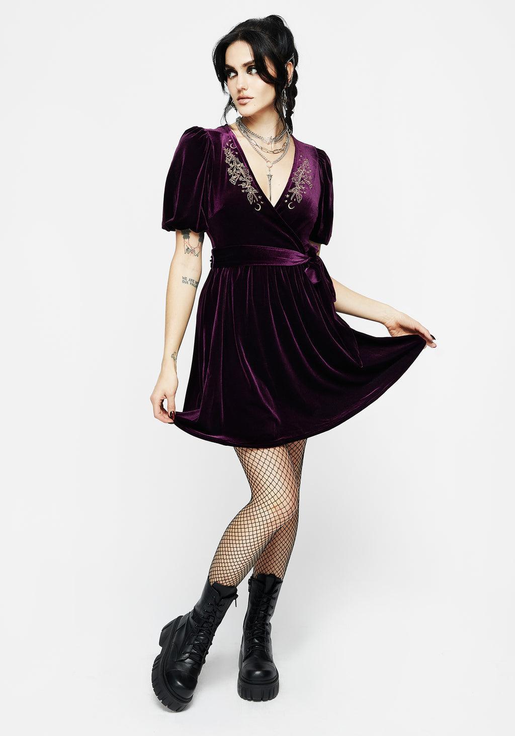 Hera Embroidered Mini Wrap Dress Product Image