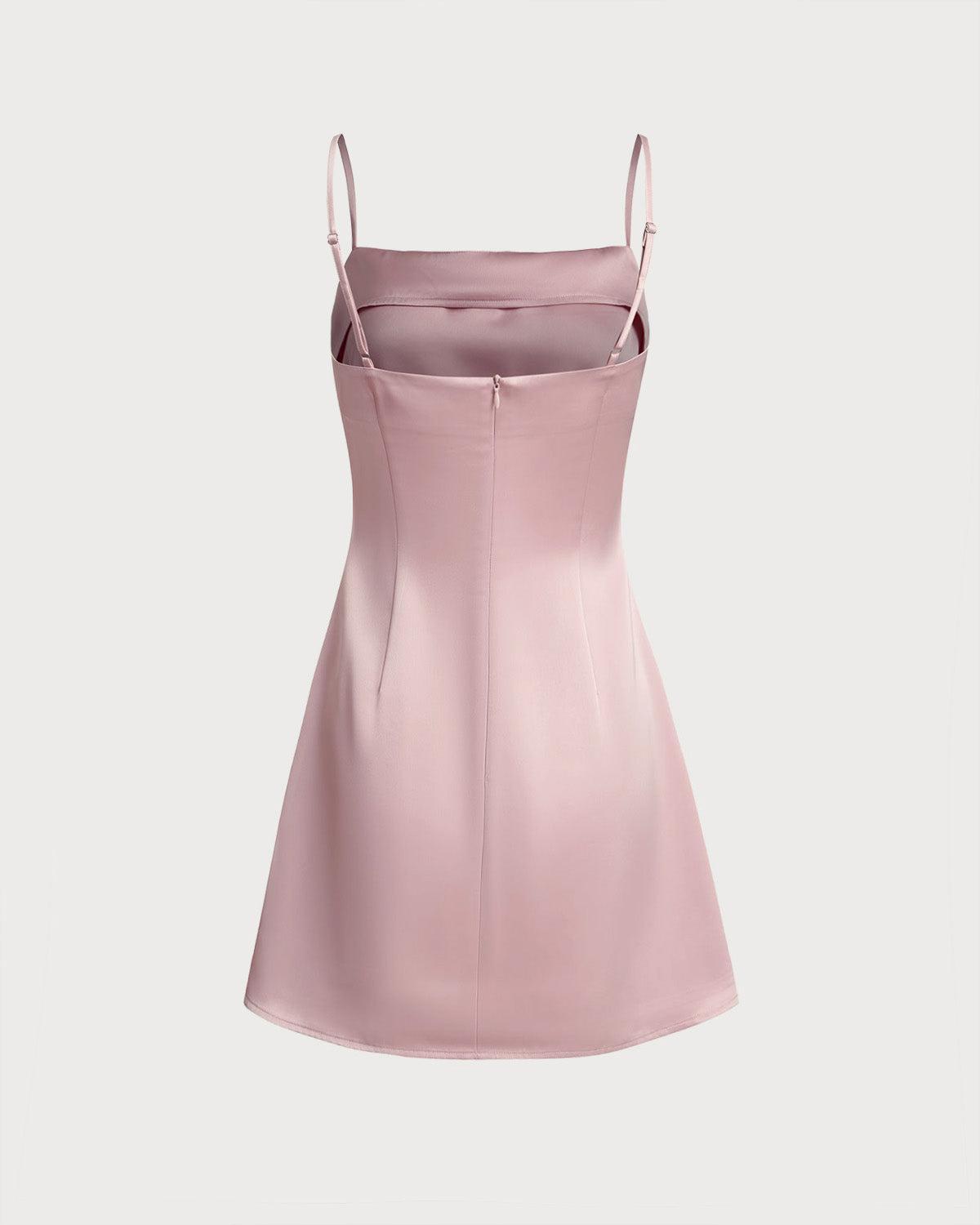 Pink Square Neck Satin Mini Dress Product Image