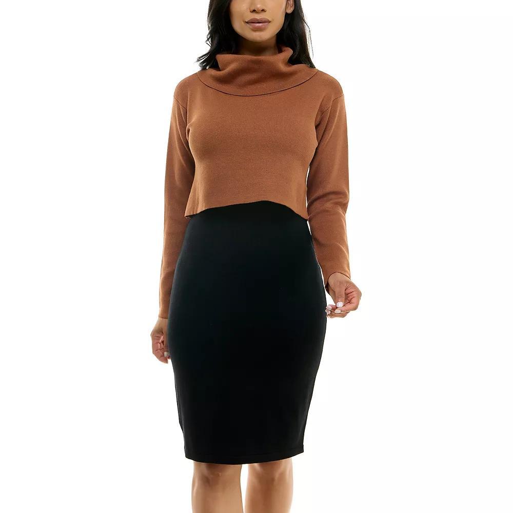 Women's Nina Leonard Colorblock Cowl Neck Sweater Dress, Size: Medium, Black Red Product Image