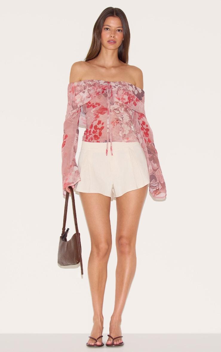  Dusty Pink Printed Bardot Chiffon Blouse Product Image