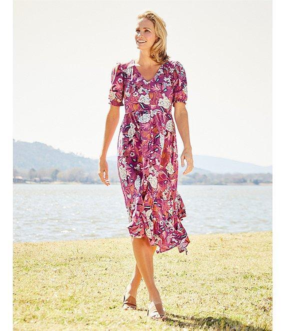 Nurture Petite Size V-Neck Button Maxi Dress Smocked Elbow Sleeves Product Image