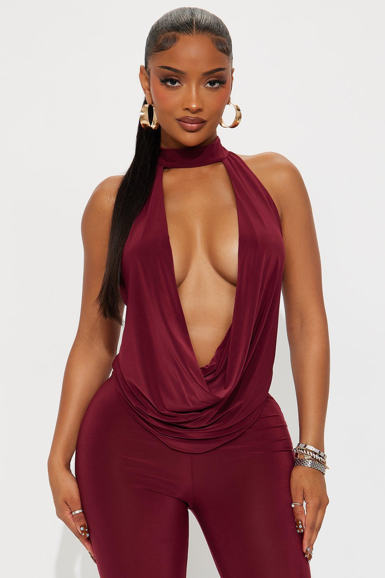 Yovanna Cowl Neck Toe Ring Pant Set - Burgundy Product Image