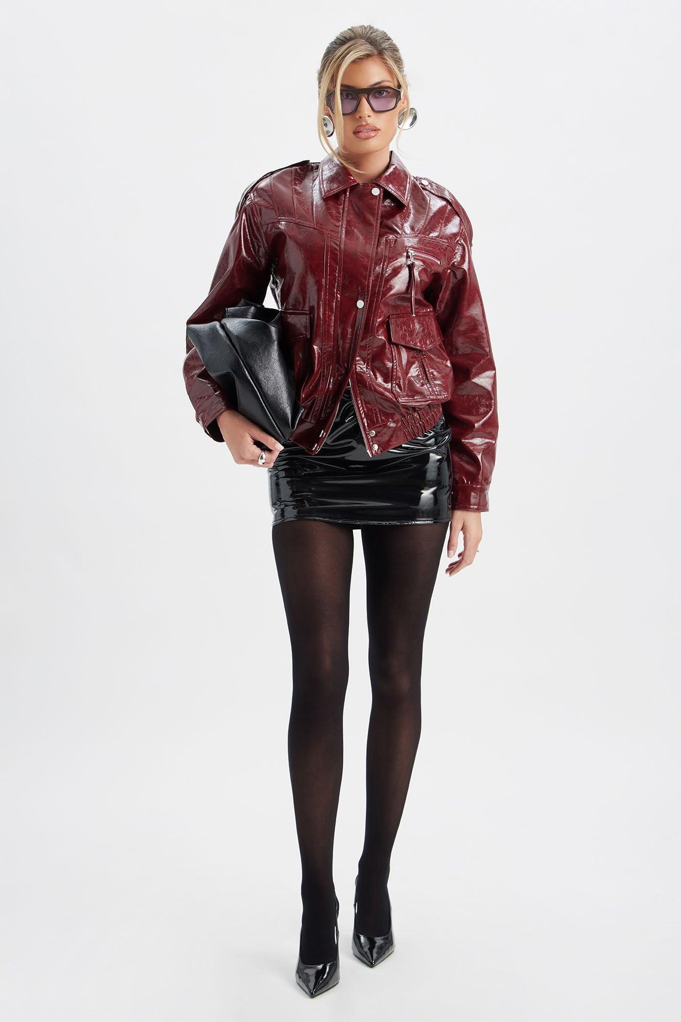 Charged Up Faux Patent Leather Mini Skirt - Black Female Product Image