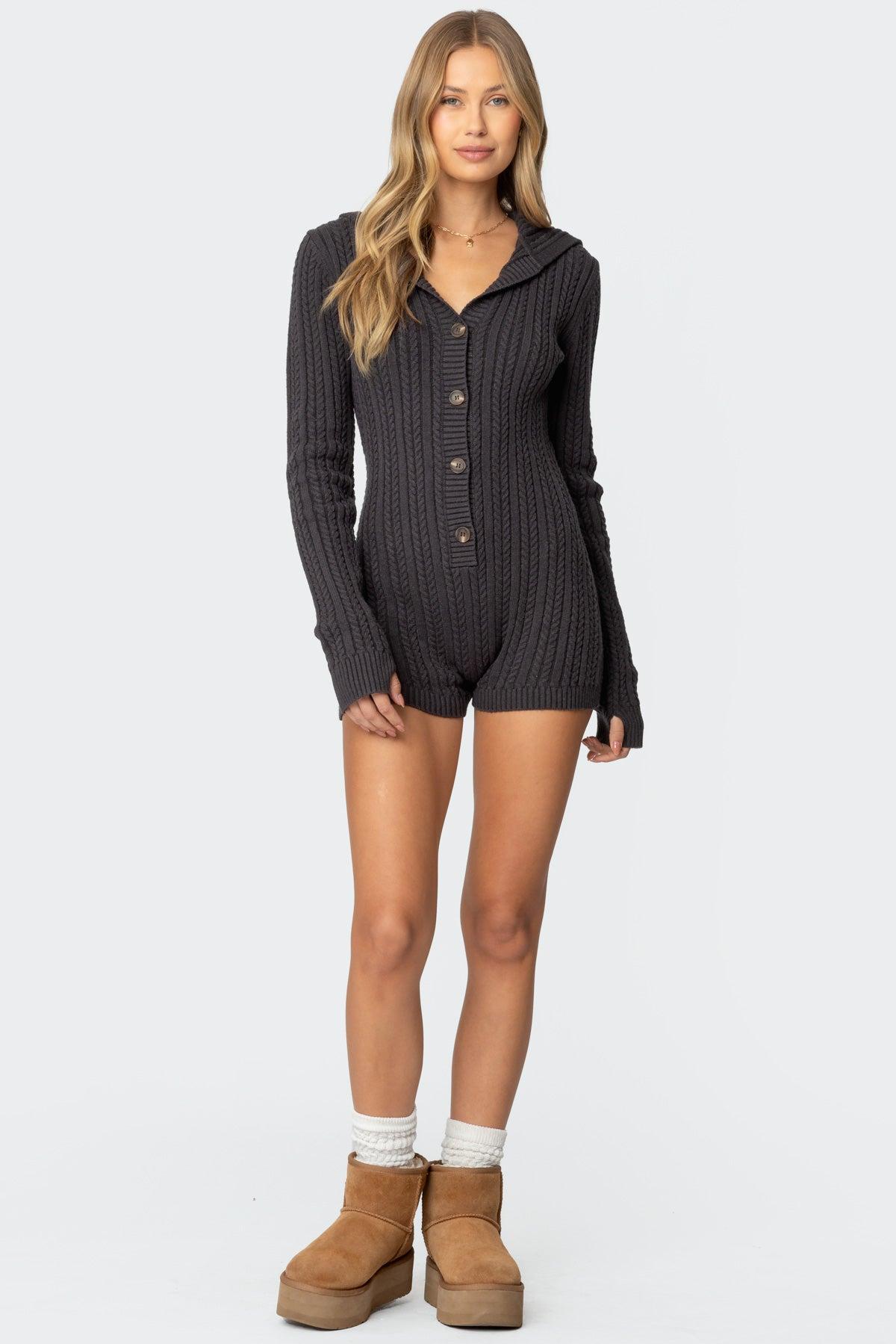 Hooded Cable Knit Romper Product Image