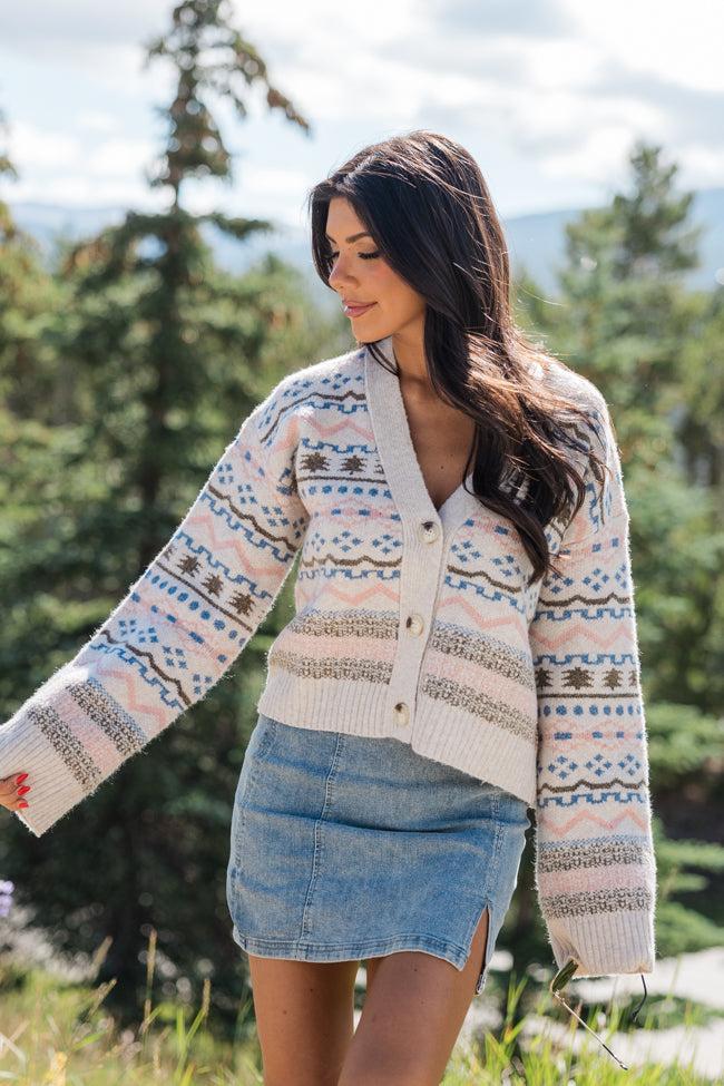 Fair and Square Beige Multi Fair Isle Cardigan FINAL SALE Product Image