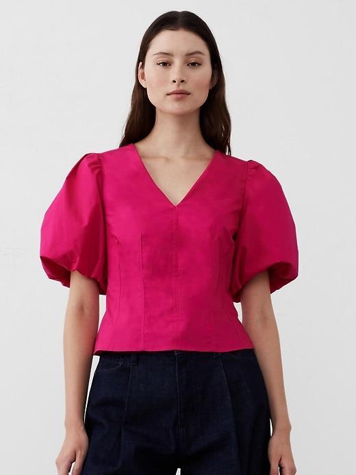 Bubble-Sleeve Seamed Poplin Top Product Image
