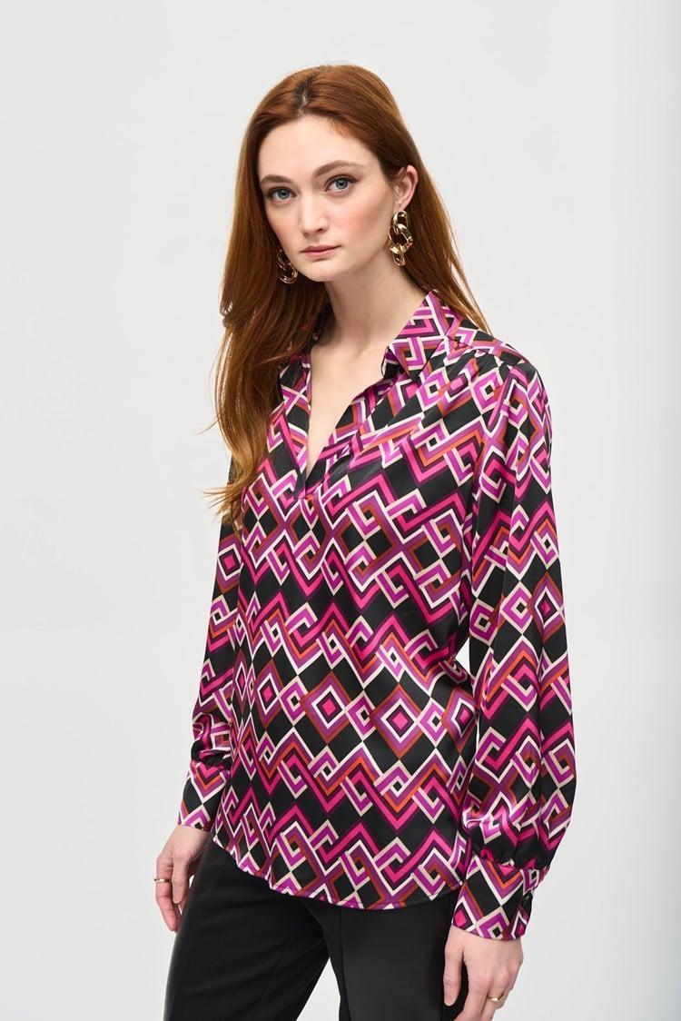 Satin Geometric Print Top- Black/ Multi Product Image