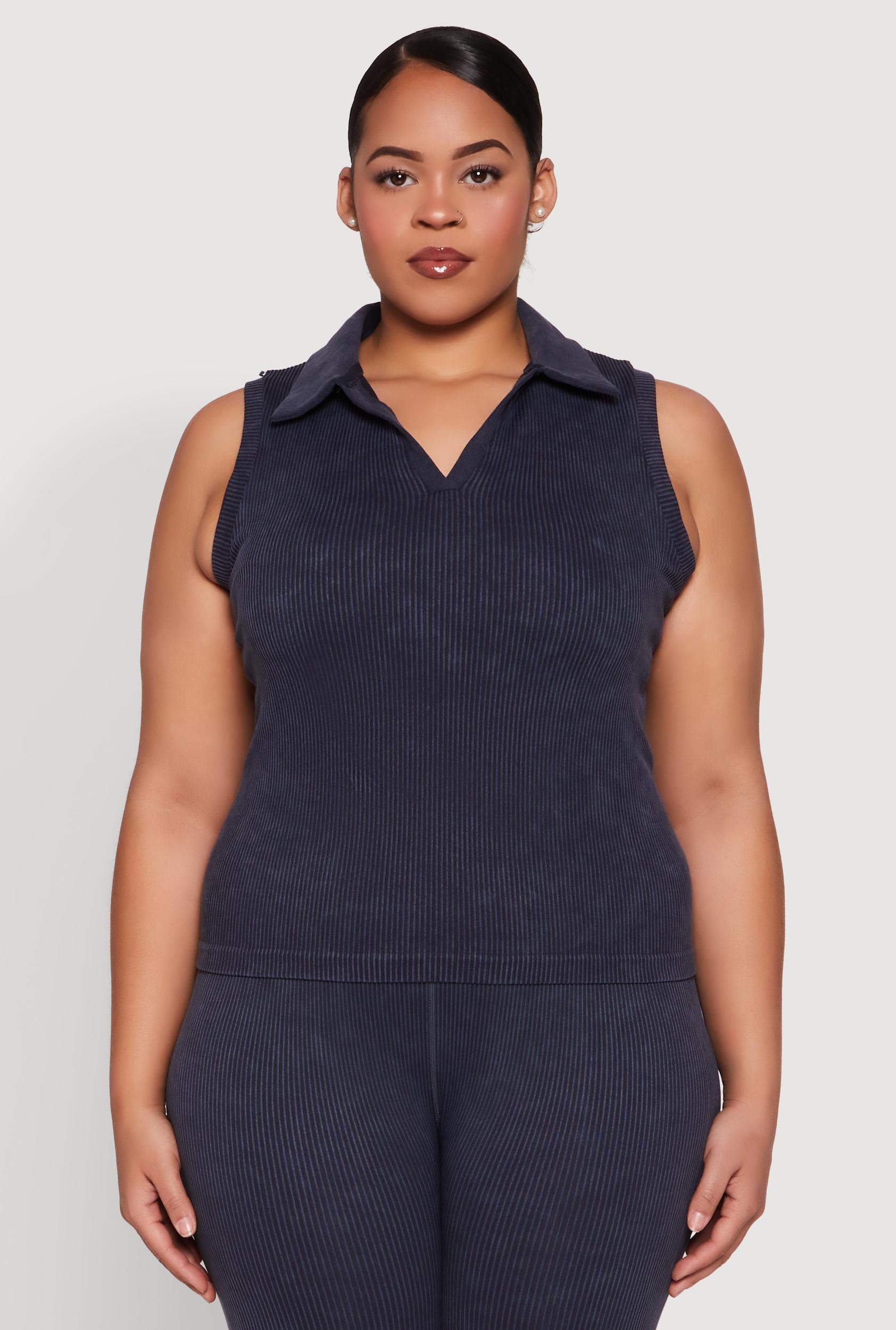 Womens Plus Size Mineral Wash Ribbed Knit Johnny Collar Top Product Image