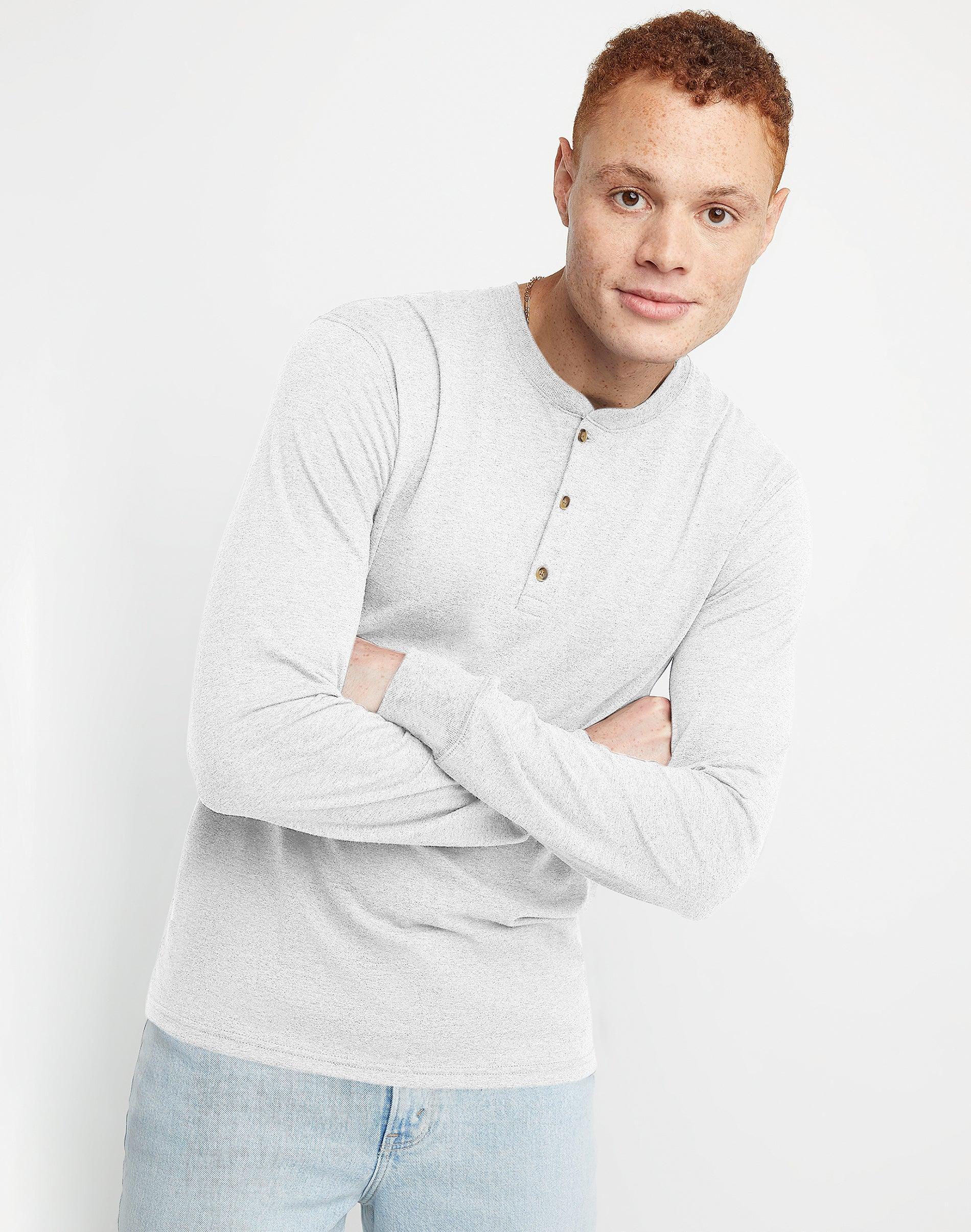 Men's Hanes Originals Tri-Blend Henley, Size: Medium, Eco White Product Image