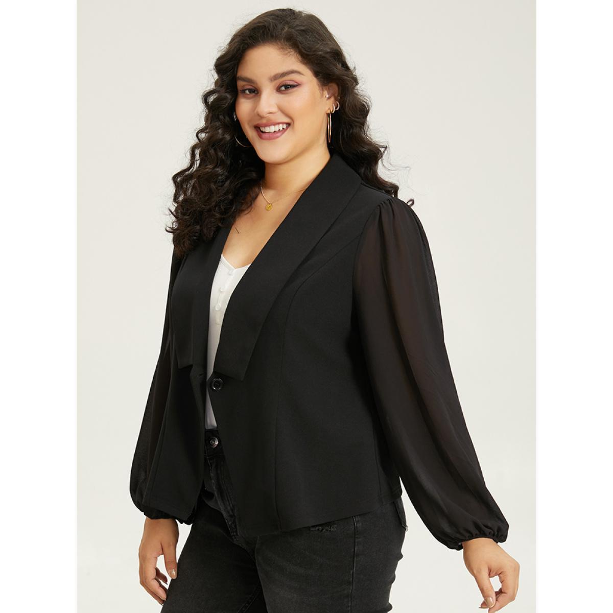 Plus Size Solid Suit Collar Gathered Blazer Black Women Dailywear Plain Elastic cuffs Sleeve Long Sleeve Suit Collar 26/4X Casual Blazers BloomChic Product Image