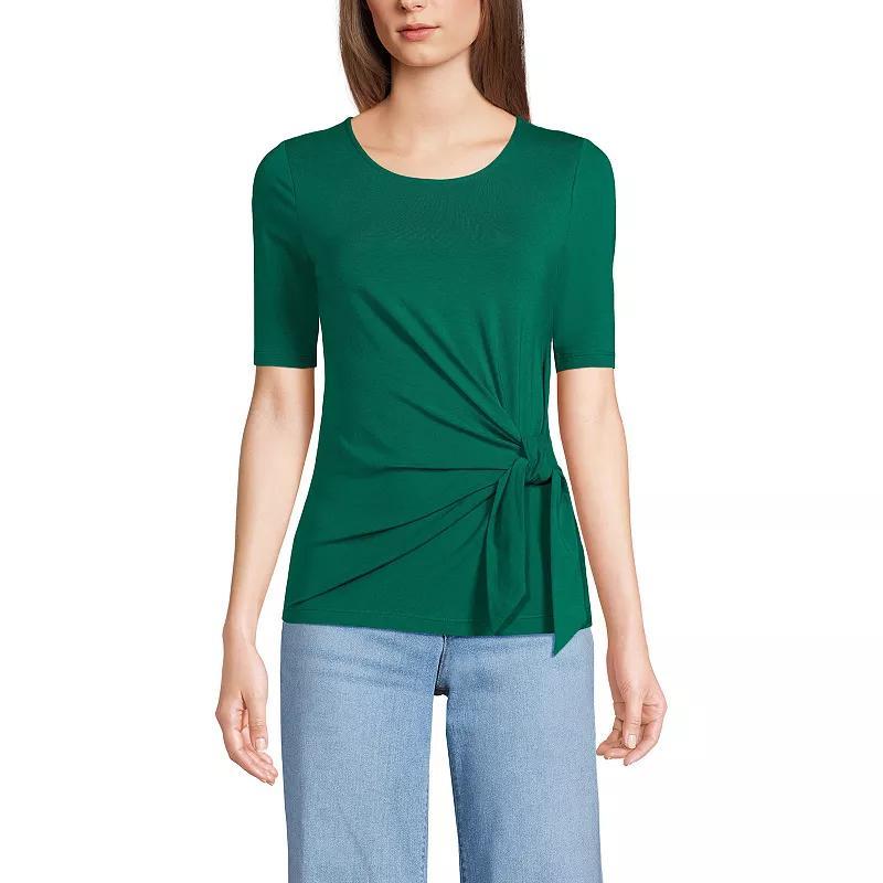 Petite Lands End Elbow Sleeve Tie Front Top, Womens Product Image