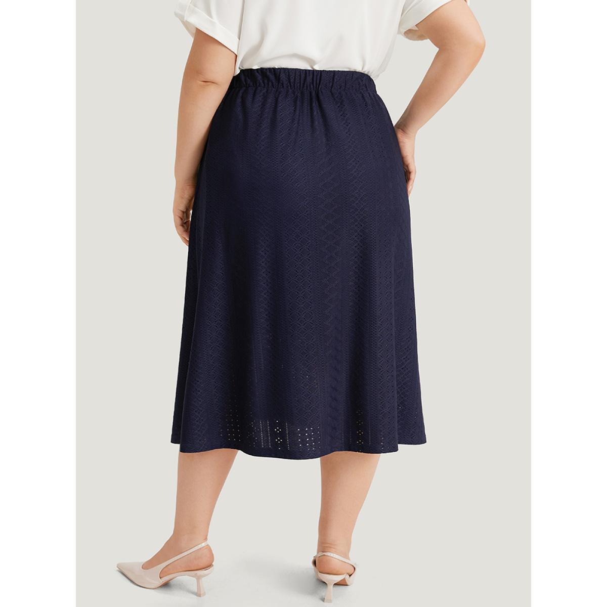 Plus Size Plain Elastic Waist Split Front Cropped Skirt Women Indigo Office Texture Low stretch Pocket Work Skirts BloomChic 14-16/1X Product Image