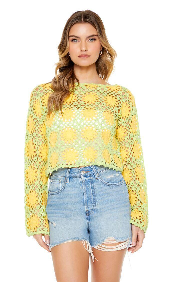 Cropped Floral Crochet Sweater | Forever 21 Product Image
