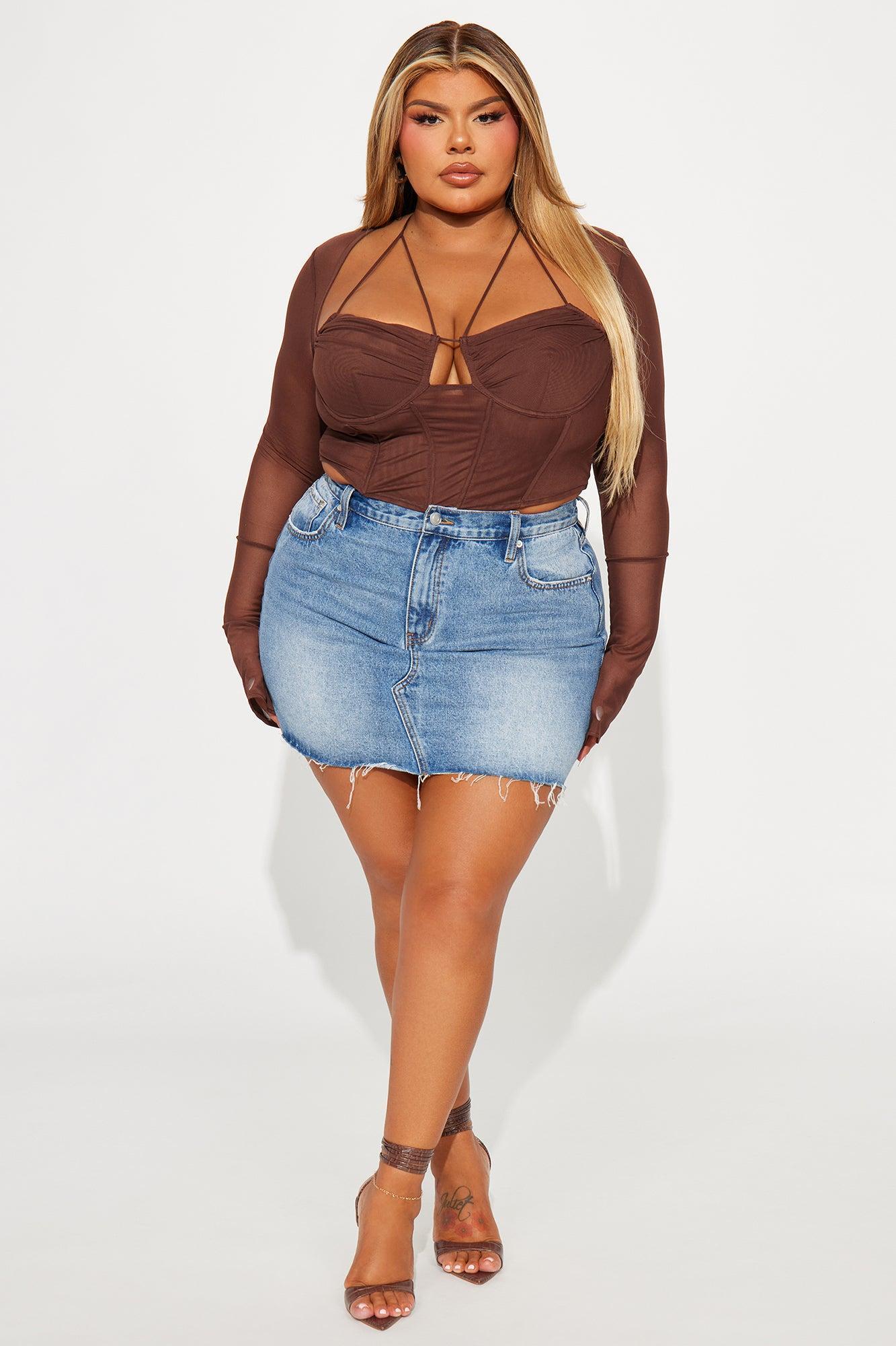 Melanie Mesh Corset Top - Brown Product Image