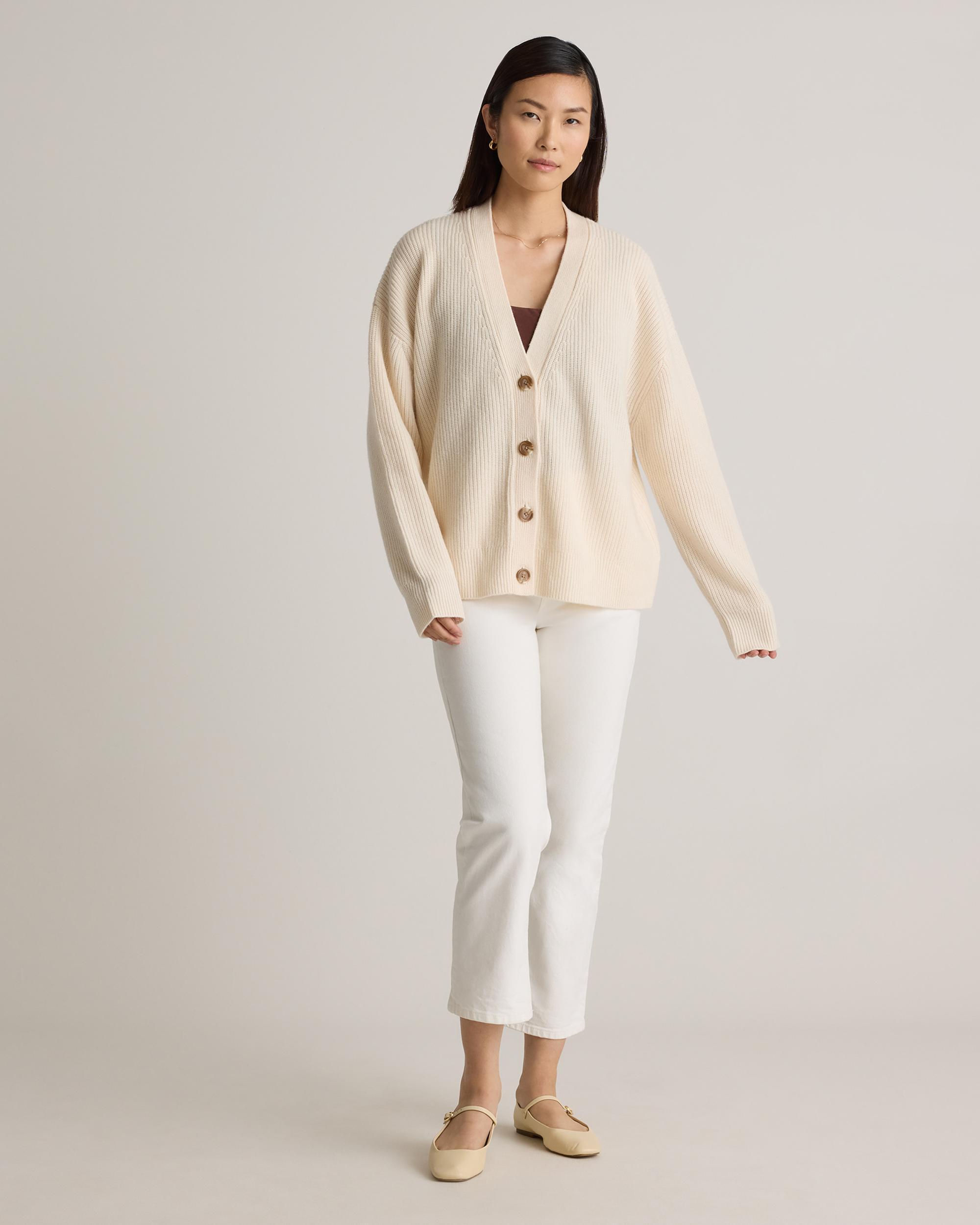 Quince | Women's Mongolian Cashmere Fisherman Boxy Cropped Cardigan Sweater Product Image