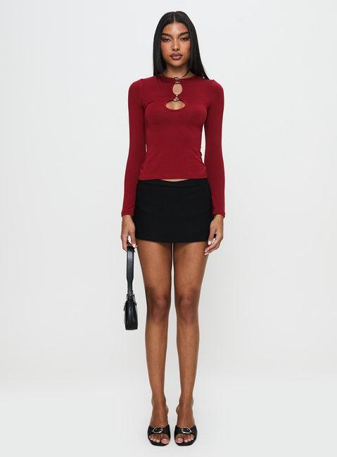 Orlaith Cut Out Long Sleeve Top Burgundy Product Image
