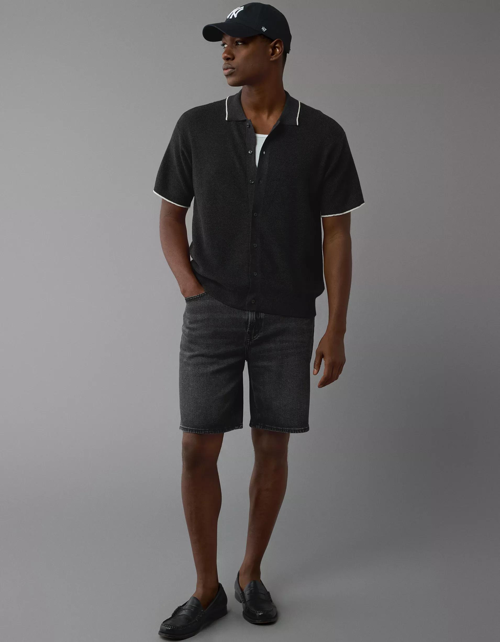 AE Weekend Waffle Button-Up Sweater Polo Shirt Product Image