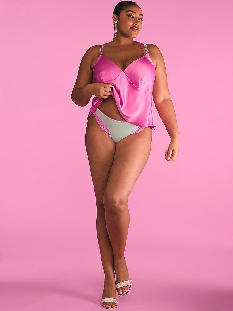 Tease Mesh Lace-Trim High-Leg Thong Panty Product Image