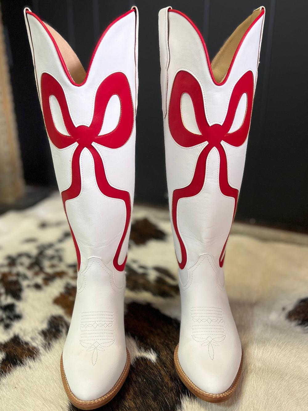 White and Red Bow Boots Product Image