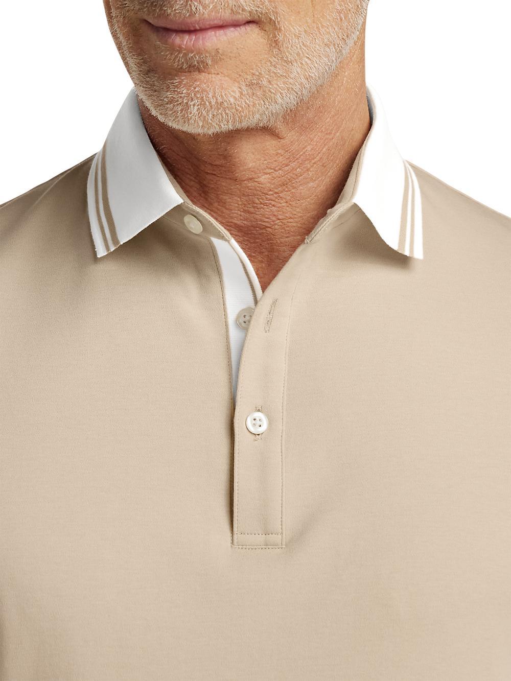 Cotton Three Button Polo - Tan Product Image