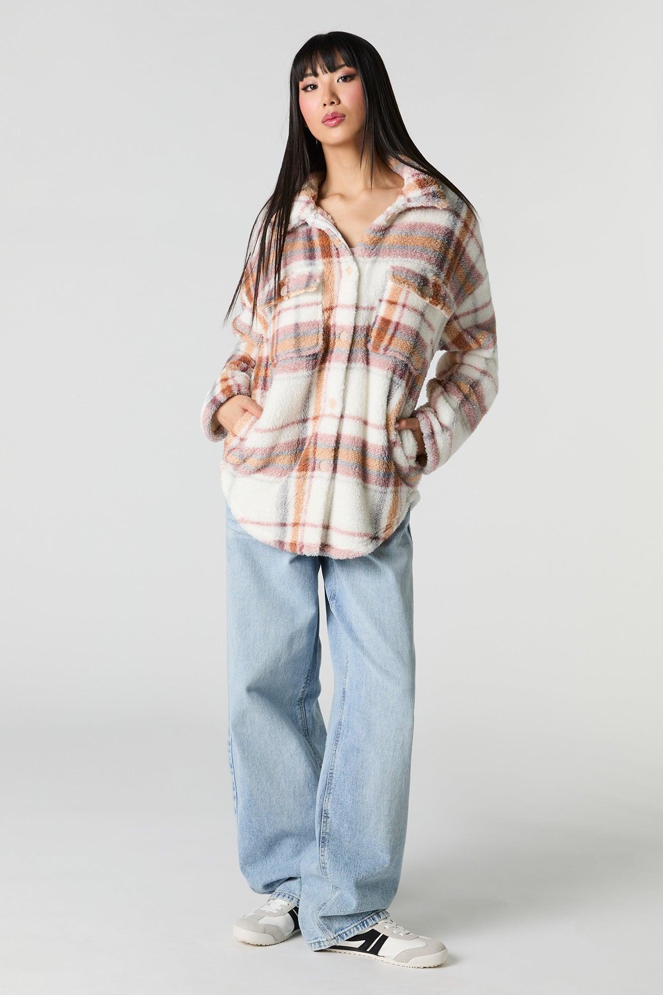 Sherpa Plaid Shacket Female Product Image