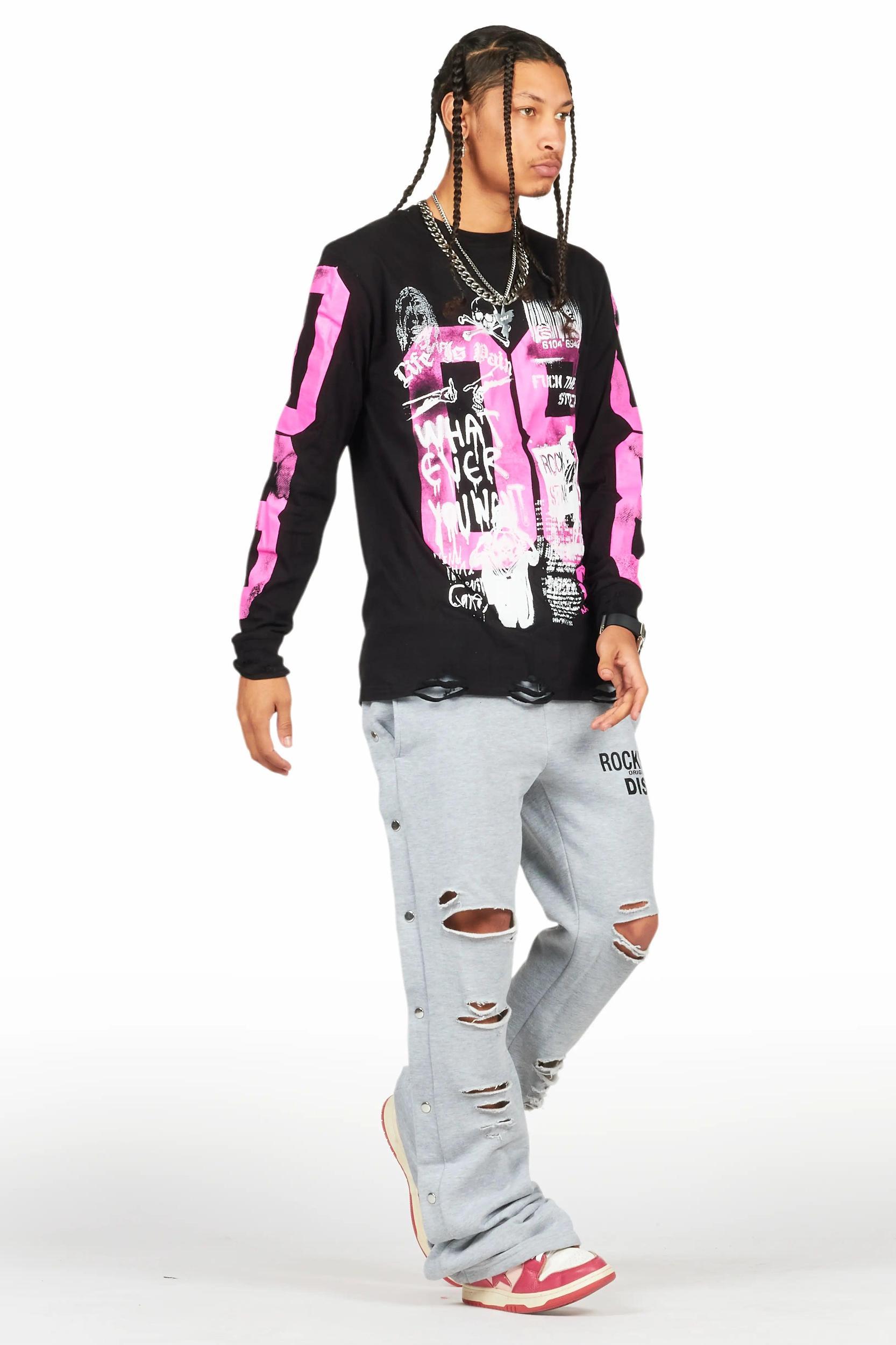 Chance Heather Grey Baggy Snap Button Pant Male Product Image