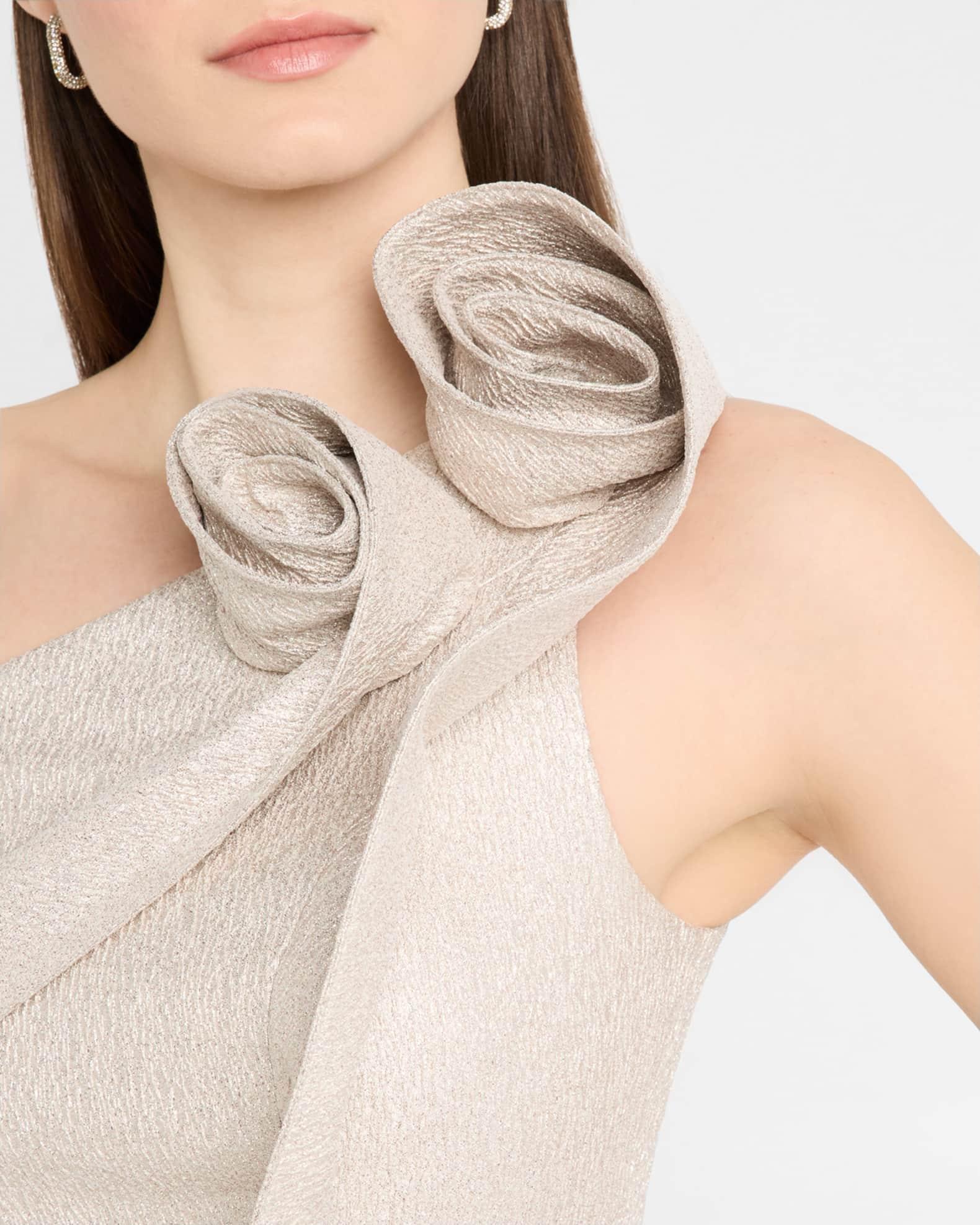 One-Shoulder Metallic Jacquard Dress Product Image