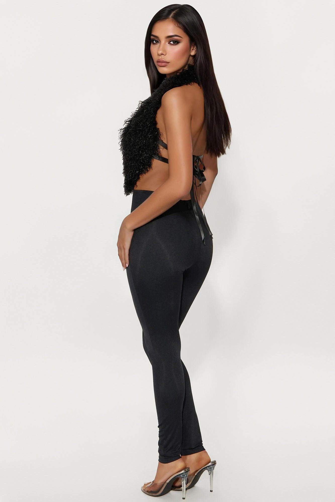 Fur Fantasy Backless Jumpsuit - Black Product Image