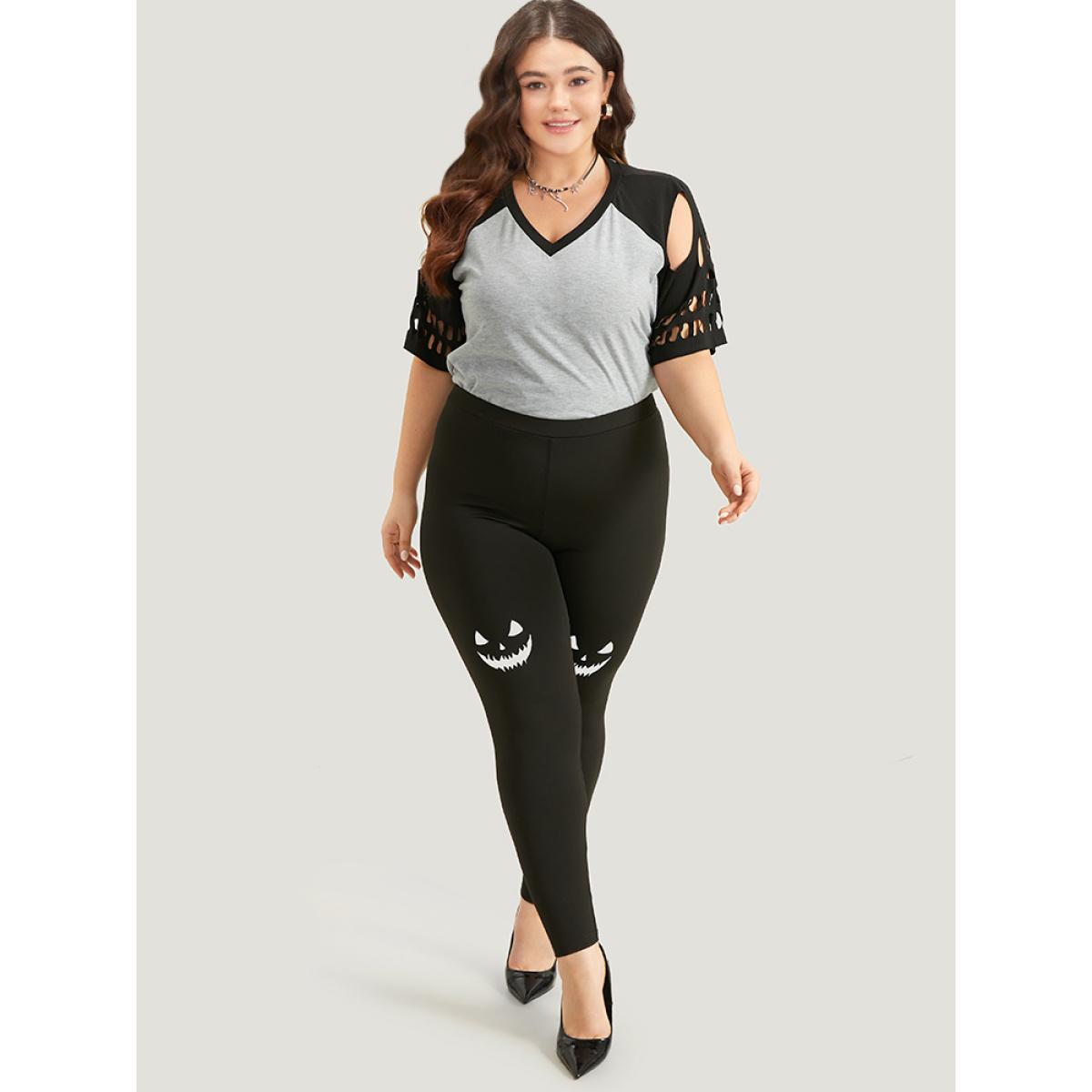 Plus Size High Rise Halloween Print Leggings Women Black Casual High stretch Skinny High Rise Festival-Halloween Leggings BloomChic 26/4X Product Image