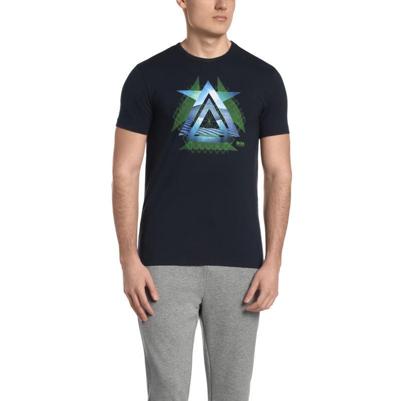 HUGO BOSS Navy Blue Printed Stretch T-shirt In Black Product Image