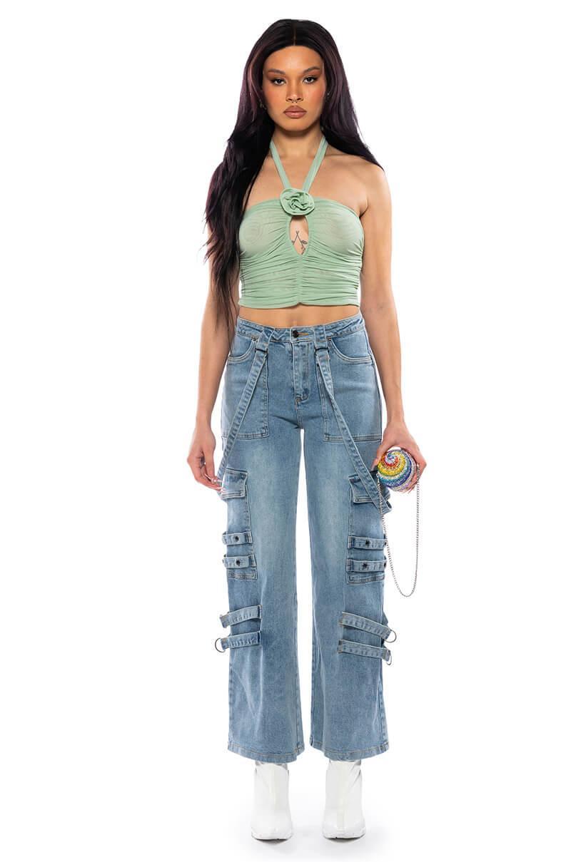 SADIE SAGE GREEN KEYHOLE HALTER TOP Product Image