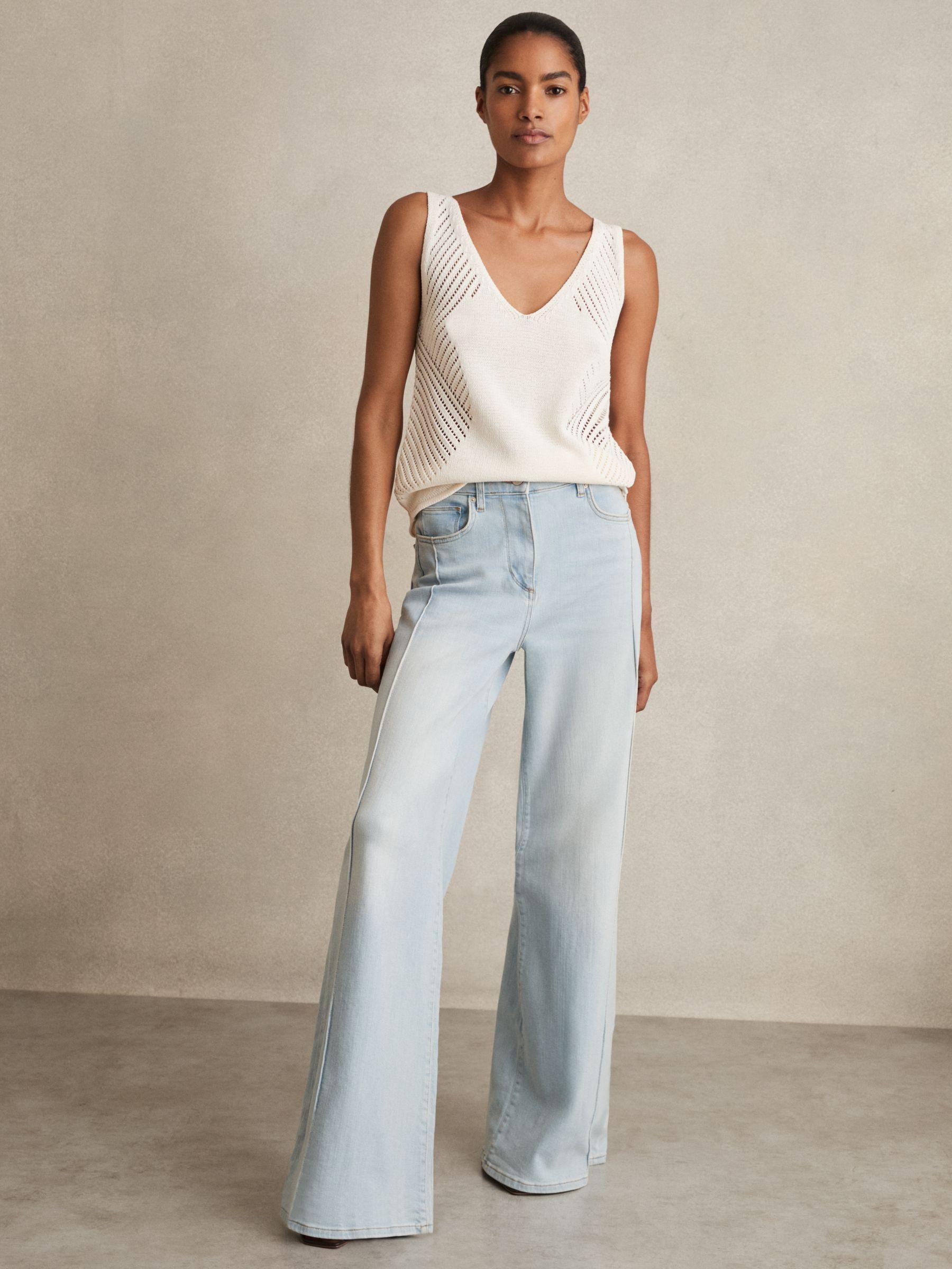 Petite Stretch-Cotton Wide-Leg Jeans in Light Blue Product Image