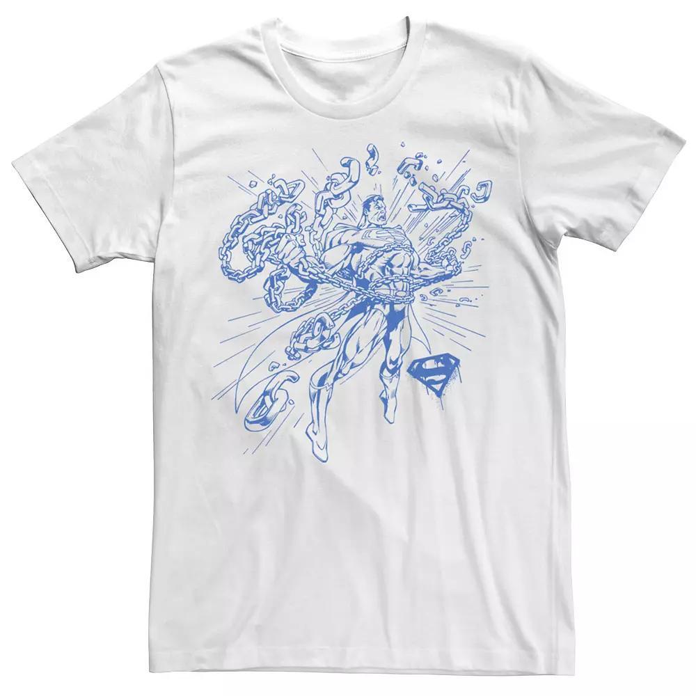 Men's DC Comics Superman Break Chains Outlined Comic Poster Graphic Tee, Size: Medium, White Product Image