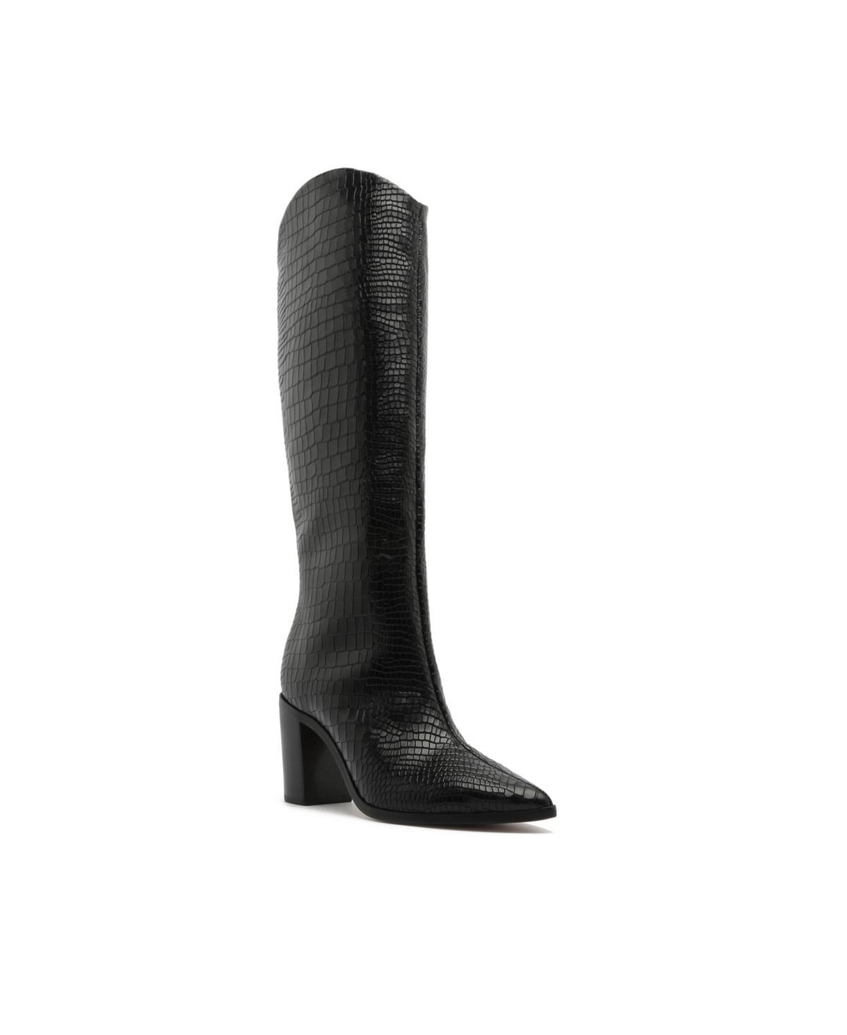 Schutz Womens Maryana Croc-Embossed Block Heel Pointed-Toe Tall Boots Product Image