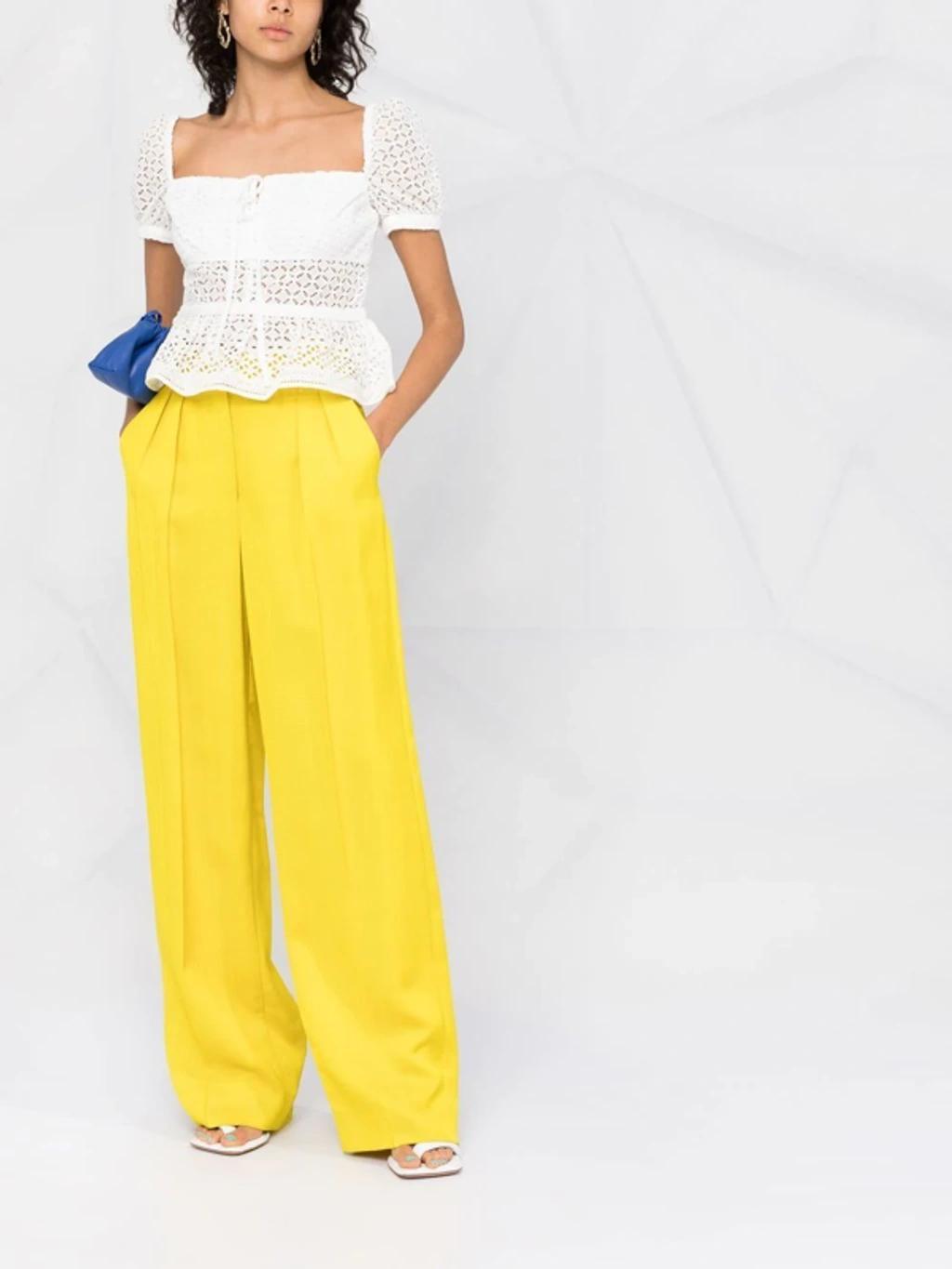 Tie-detailed Broderie Anglaise Cotton-voile Peplum Blouse In White Product Image