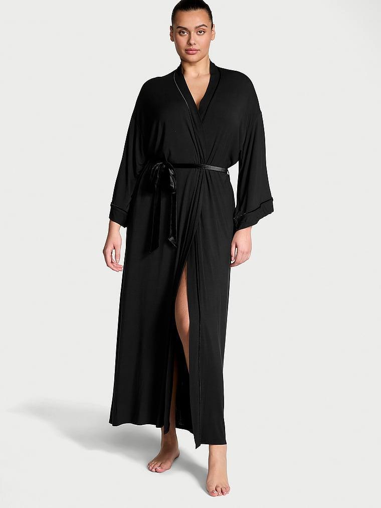 Modal Soft Velvet-Trim Maxi Robe Product Image