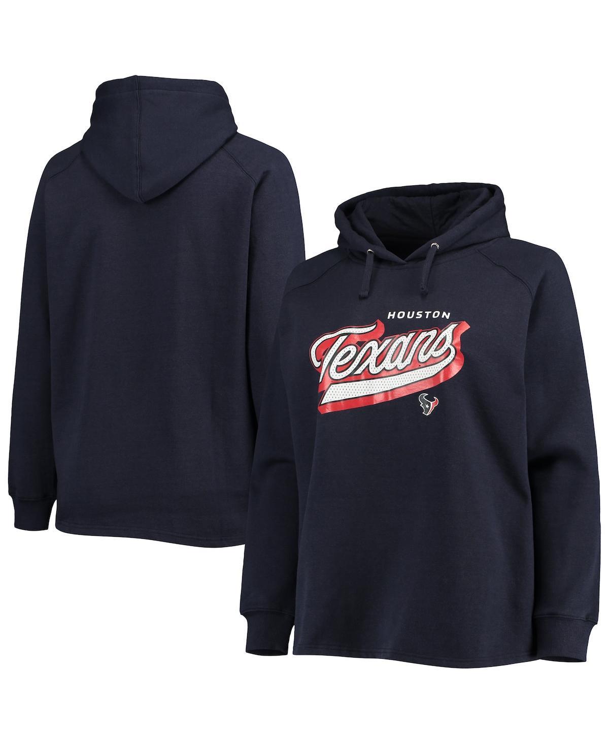 Women's Fanatics Branded Navy Houston Texans Plus Size First Contact Raglan Pullover Hoodie, Size: 3XL, Blue Product Image