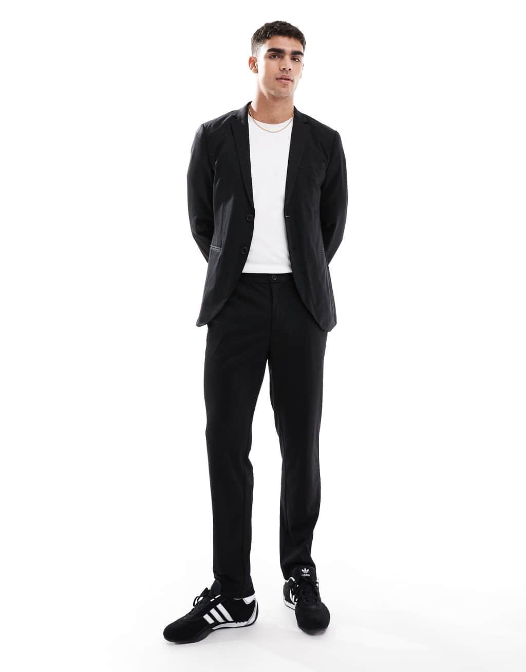 Jack & Jones slim fit jersey suit jacket in black Product Image
