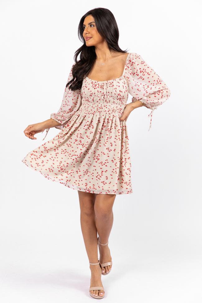Unconditional Love Ivory Heart Print Mini Dress FINAL SALE Product Image